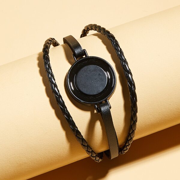 

1pc Men Round Decor Bracelet, Black