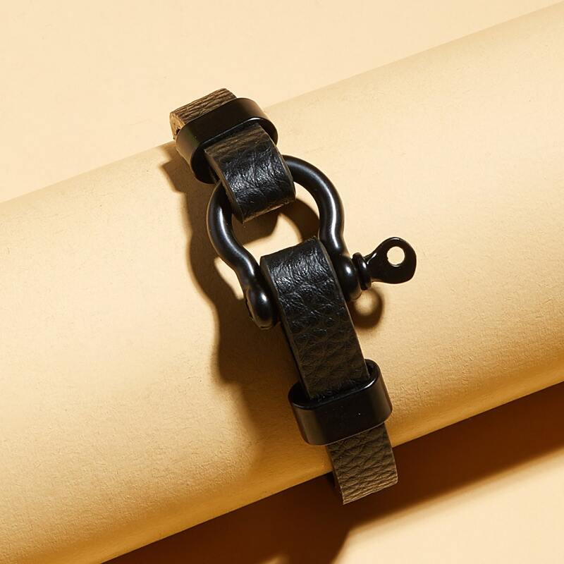 

1pc Guys Pu Bracelet, Black