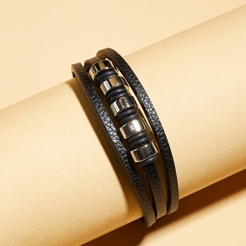 

1pc Guys Metal Decor Bracelet, Black