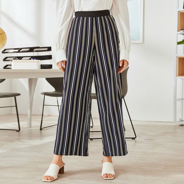 

Wide Leg Elastic Waist Striped Pants, Multicolor