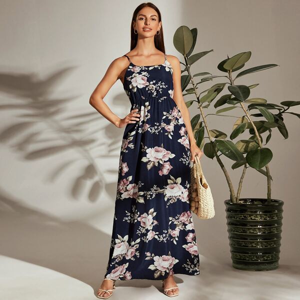 

Floral Print Maxi Cami Dress, Navy blue