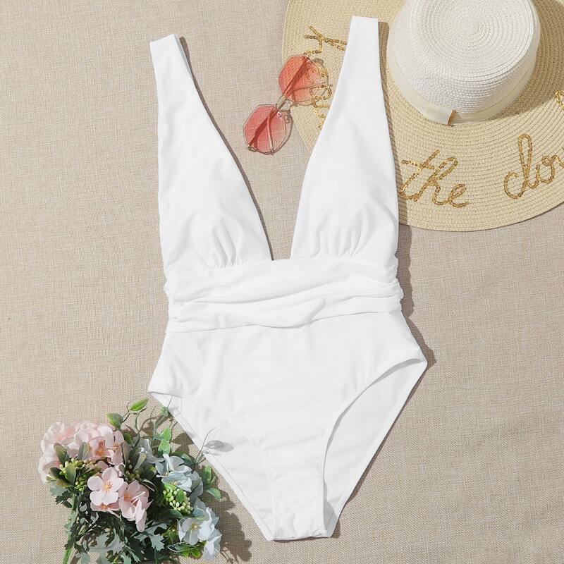 

Plunging Slimming One Piece Swimsuit, White
