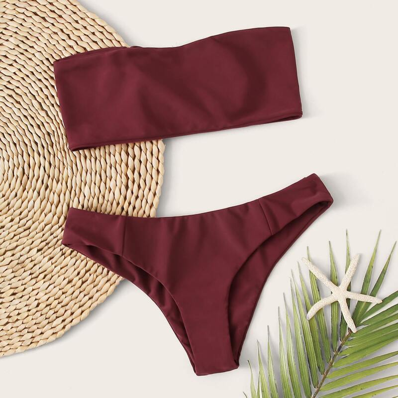 

Lace-up Back Bandeau Bikini Swimsuit, Burgundy