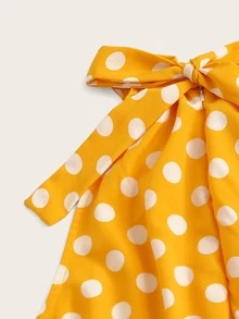 Polka Dot Belted Halter Romper - Yellow - View 3