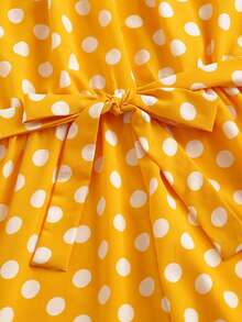 Polka Dot Belted Halter Romper - Yellow - View 5