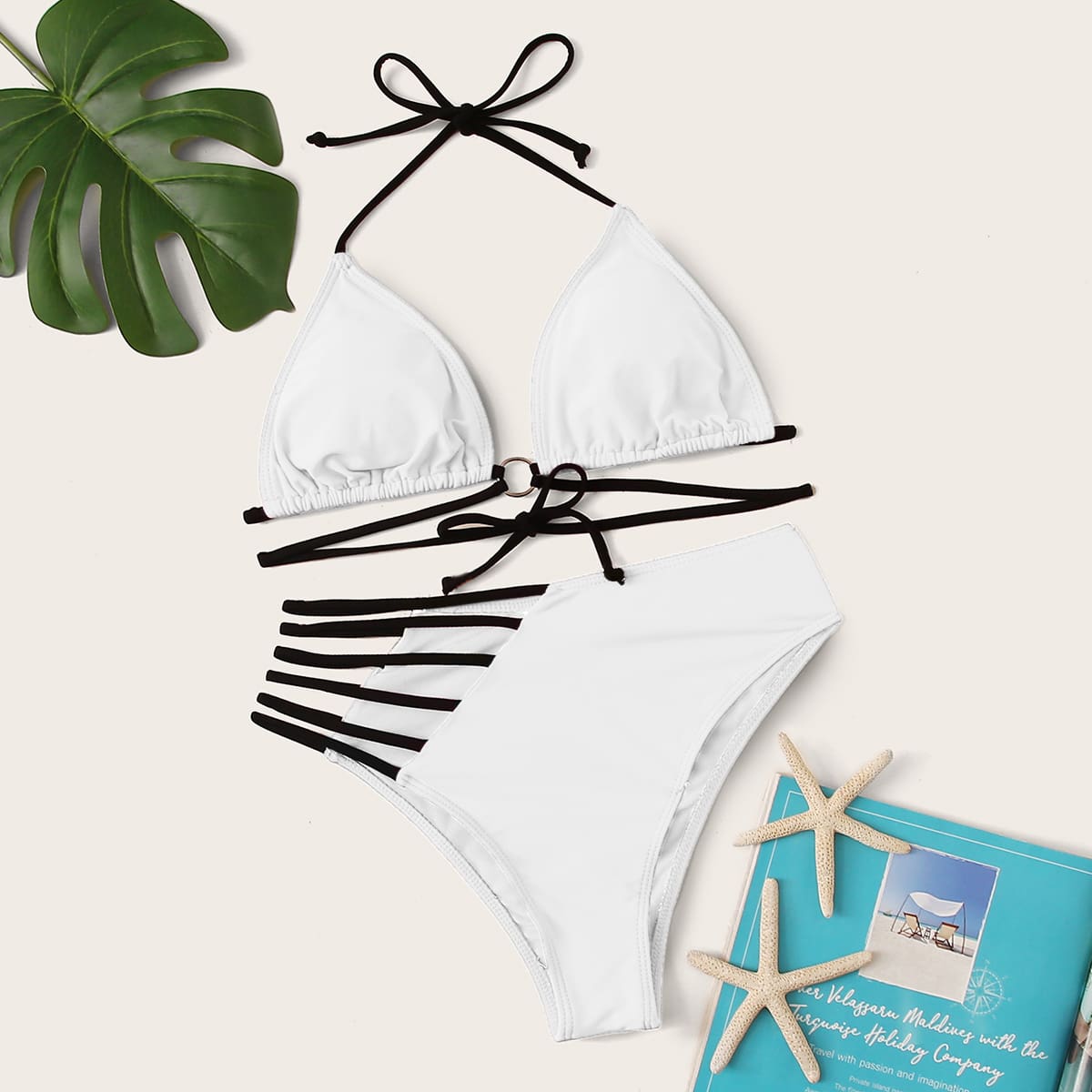

Ladder Cut-out Halter Triangle Bikini Swimsuit, White