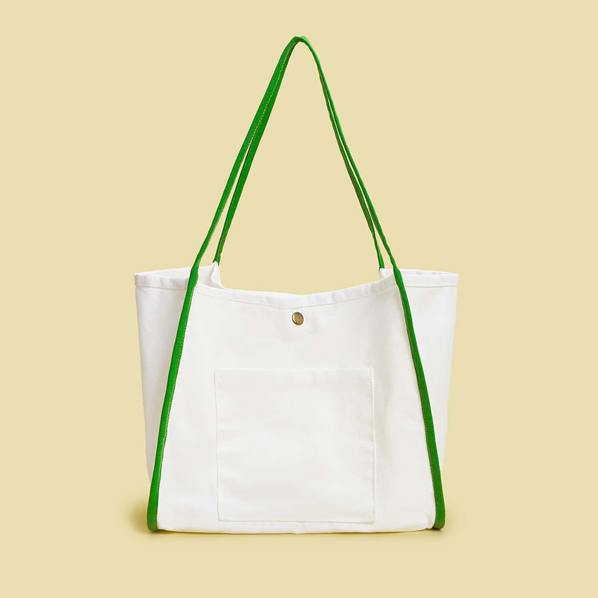 

Contrast Trim Pocket Side Tote Bag, White