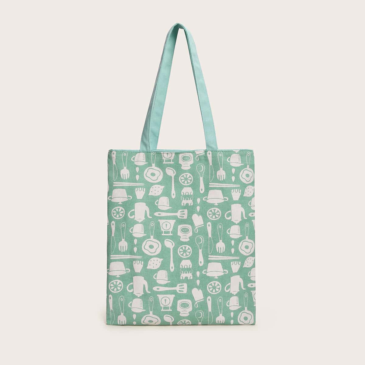 

Tableware Print Canvas Tote Bag, Green