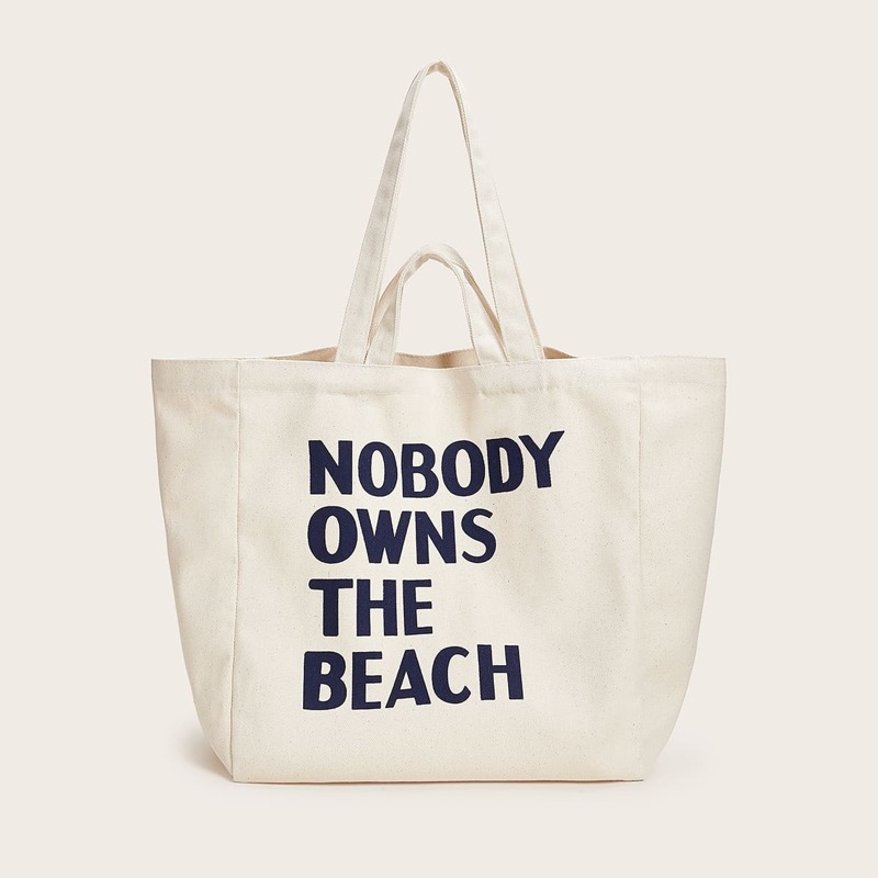 

Letter Graphic Canvas Tote Bag, Beige