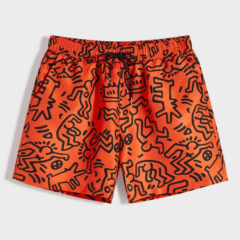 

Guys Figure & Cartoon Graphic Drawstring Waist Shorts, Orange