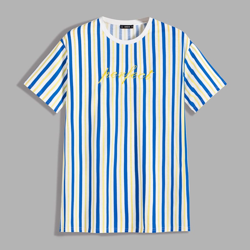 

Guys Letter Embroidery Striped Top, Multicolor