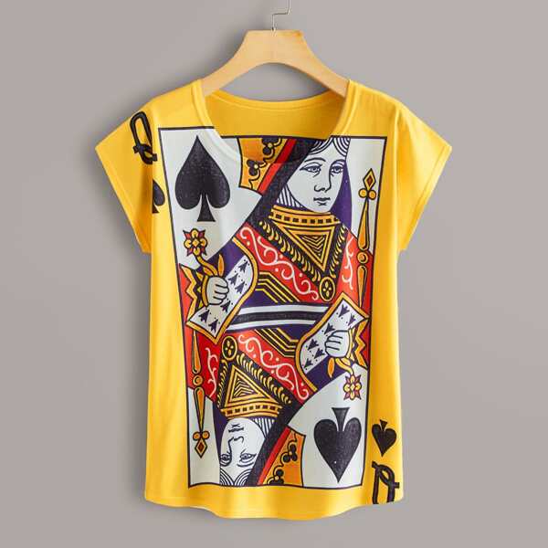 

Playing Cards Print Short Sleeve Tee, Yellow