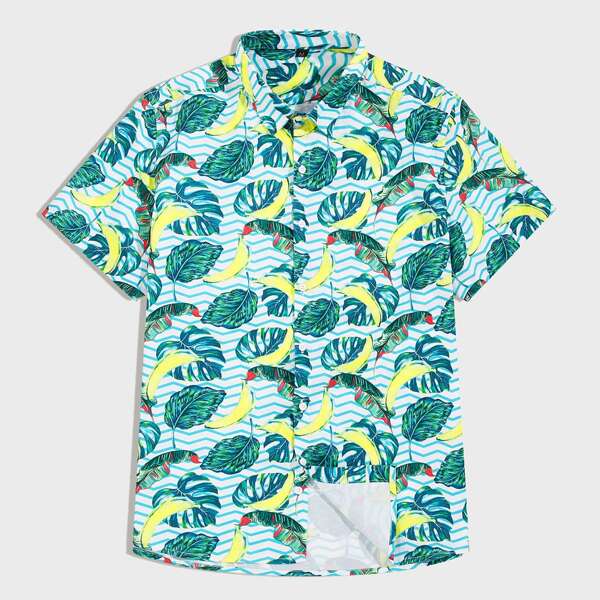 

Men Banana And Tropical Print Shirt, Multicolor