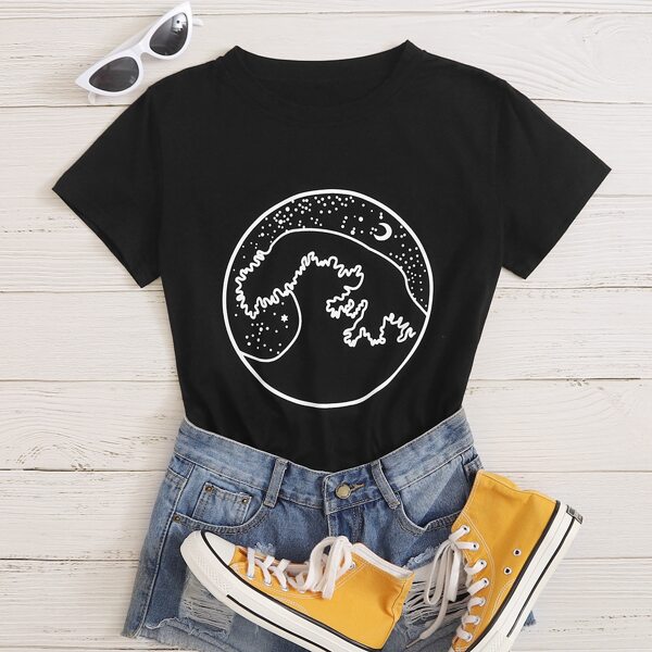 

Graphic Print Short Sleeve Tee, Black