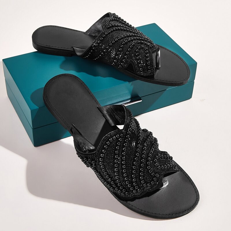 

Faux Pearl Decor Wide Fit Sliders, Black