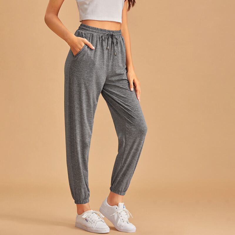 

Solid Slant Pocket Drawstring Sweatpants, Grey