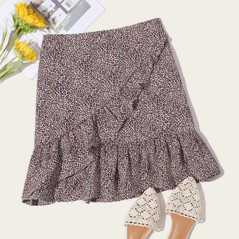 

Leopard Ruffle Wrap Skirt, Multicolor