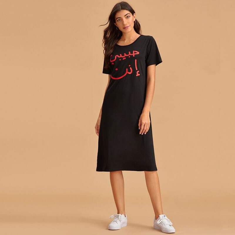 

Letter Graphic Night Dress, Black