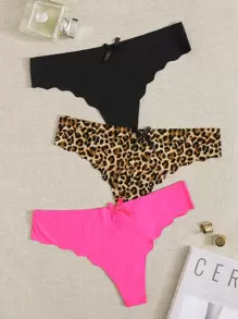 3pack Leopard Scallop Trim Panty Set - Multicolor - View 1