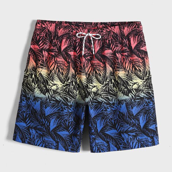

Men Colorblock Tropical Print Swim Trunks, Multicolor
