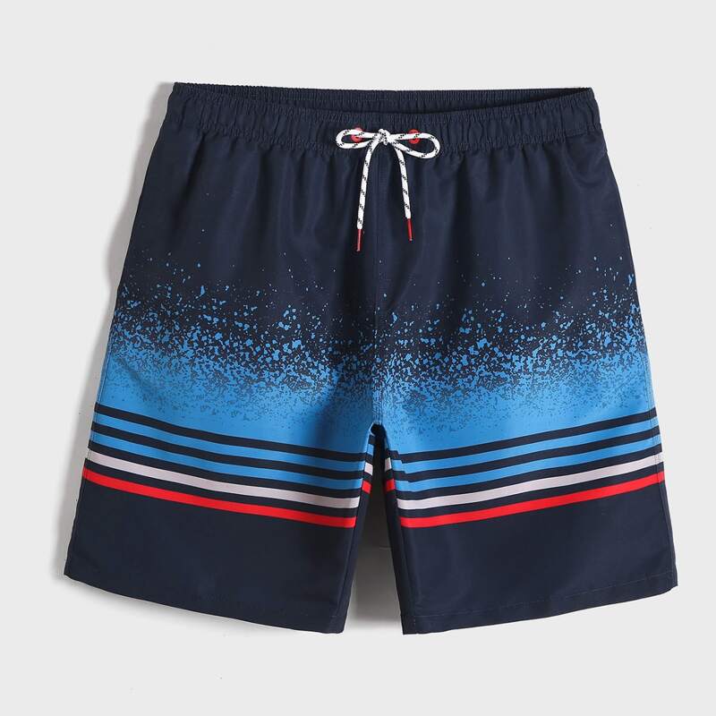 

Guys Striped Drawstring Swim Trunks, Navy blue