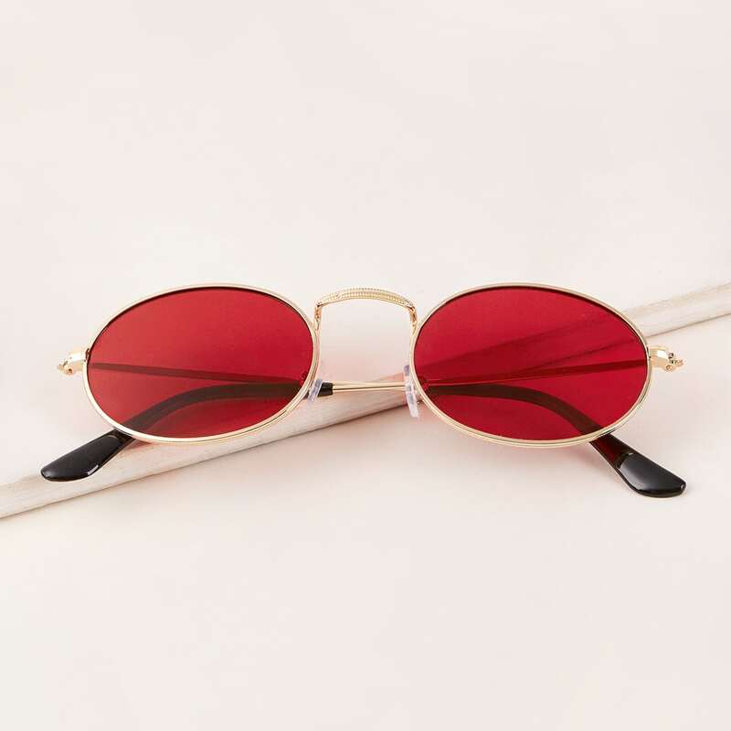 

Round Frame Retro Sunglasses With Case, Red