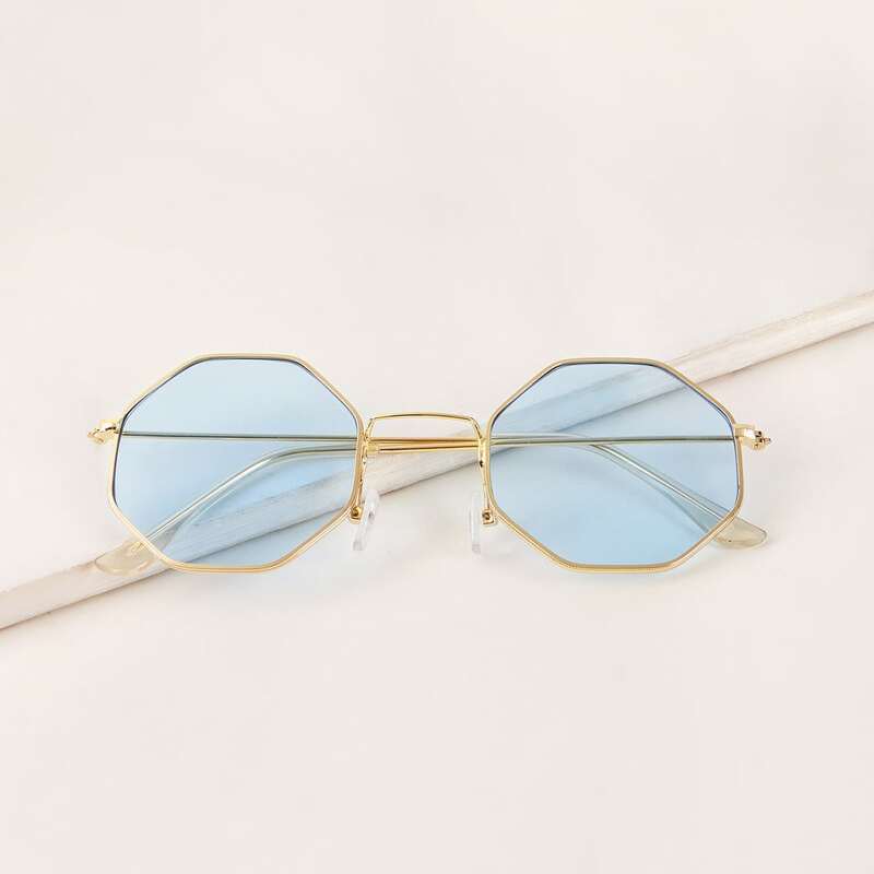 

Polygon Metal Frame Sunglasses With Case, Blue