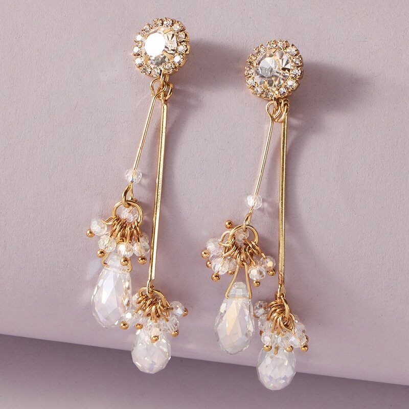 

1pair Crystal Tassel Drop Earrings, Multicolor