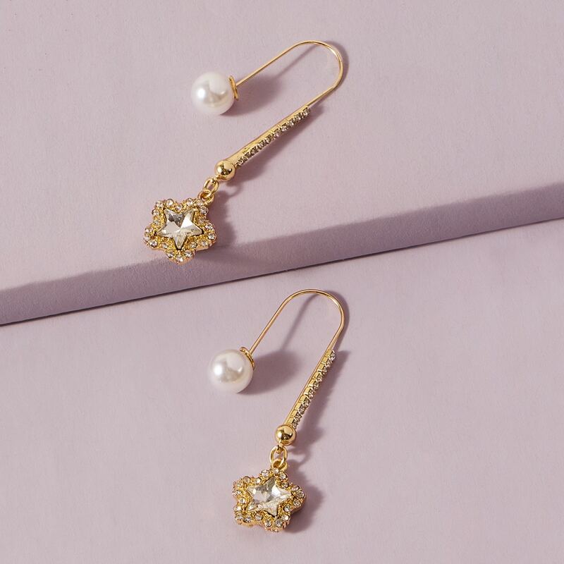 

1pair Rhinestone Engraved Faux Pearl Decor Earring Jackets, Gold