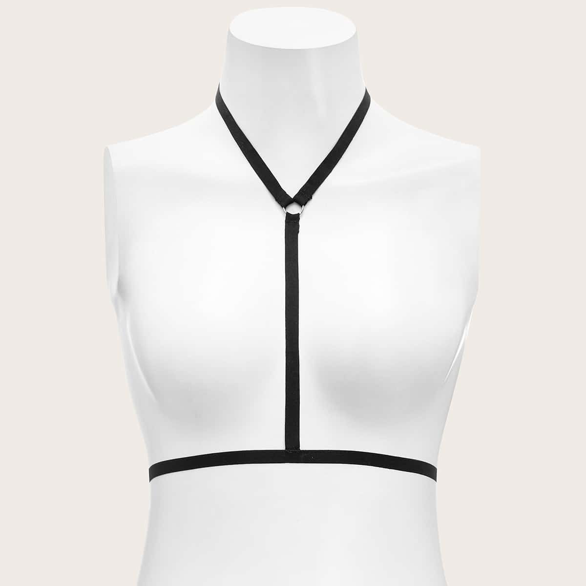 

Ring Linked Choker Bra Strap, Black