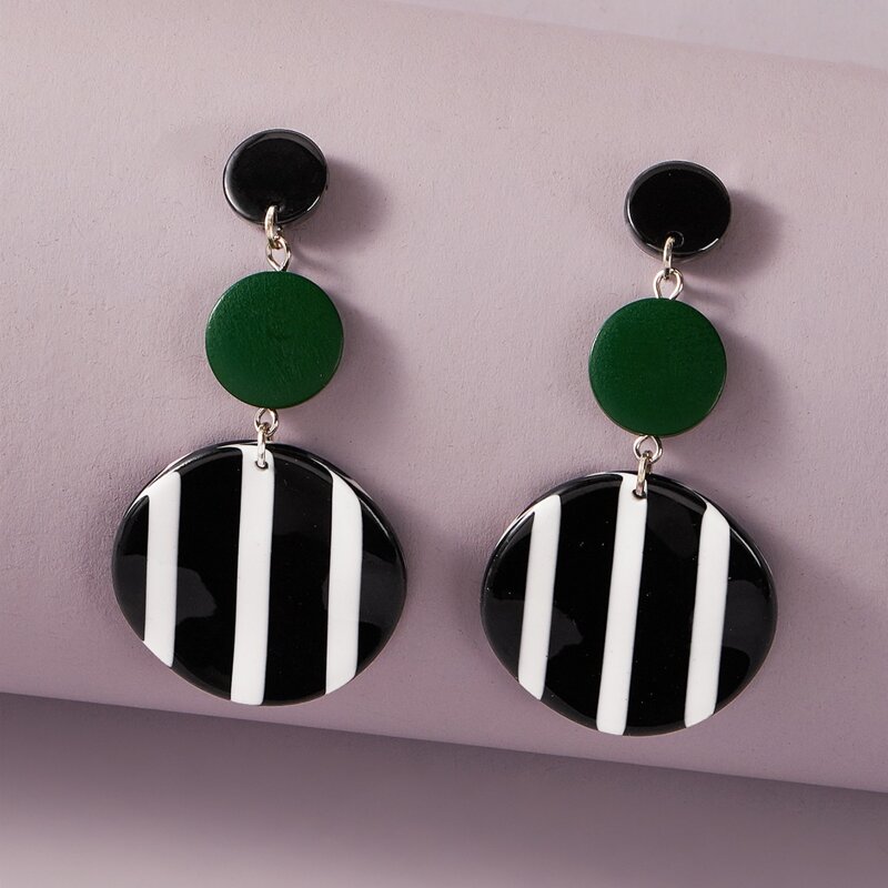 

1pair Striped Pattern Drop Earrings, Multicolor