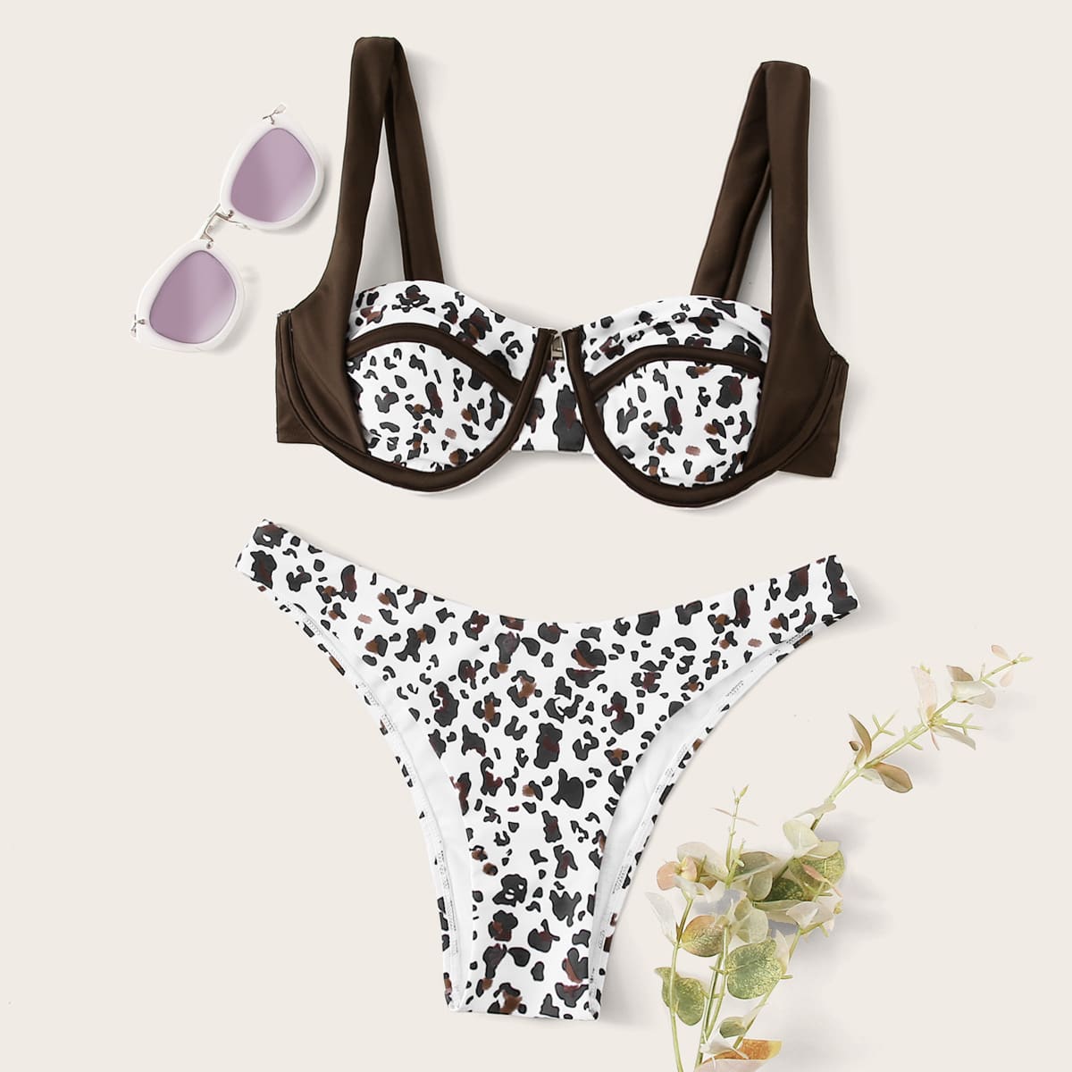 

Leopard Underwire Cheeky Bikini Swimsuit, Multicolor