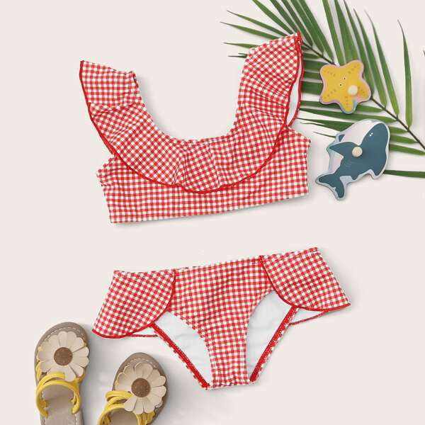 

Toddler Girls Gingham Ruffle Bikini Swimsuit, Red