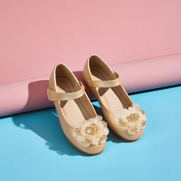 

Toddler Girls Floral Appliques Velcro Strap Flats, Gold