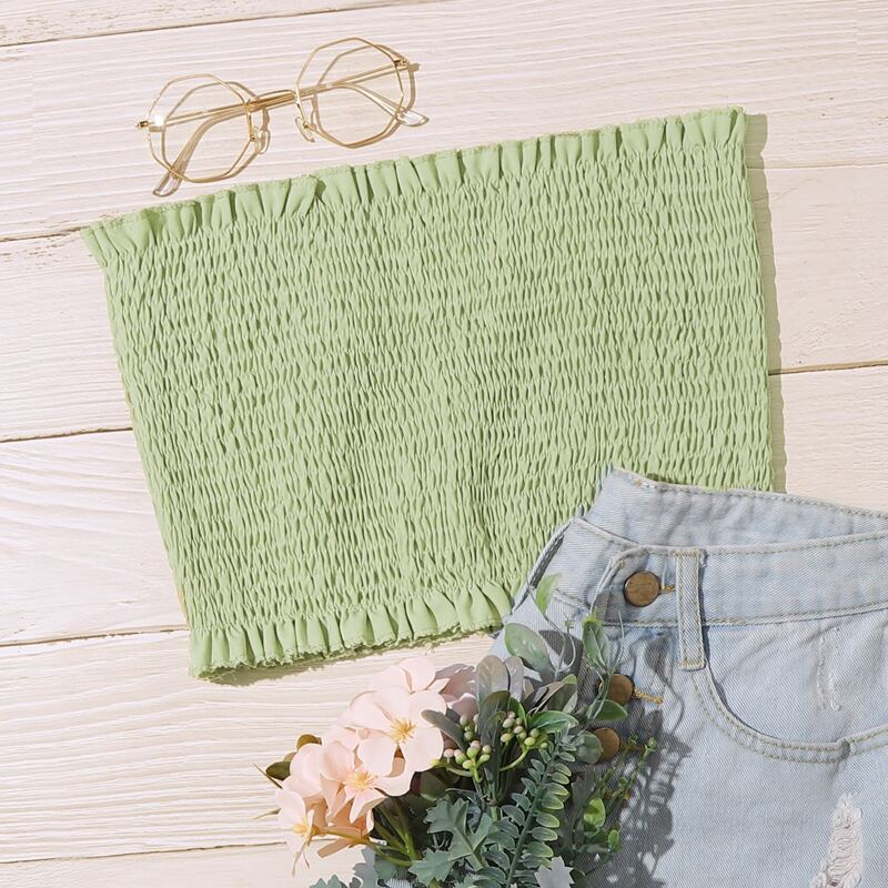 

Green Shirred Crop Tube Top