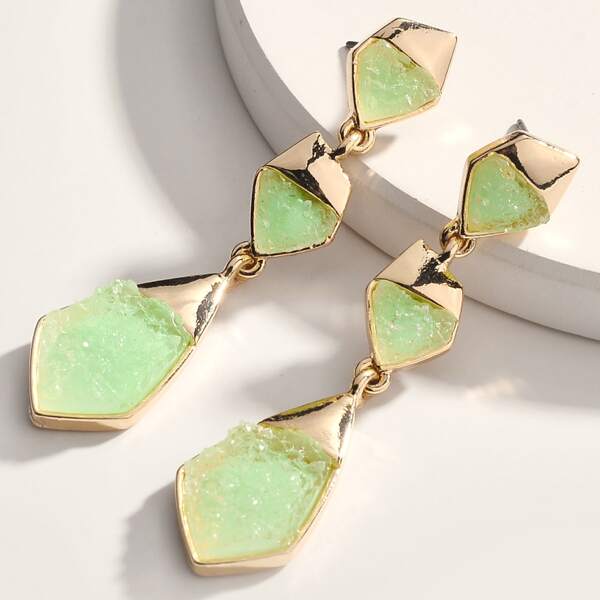 

1pair Geometric Design Drop Earrings, Green