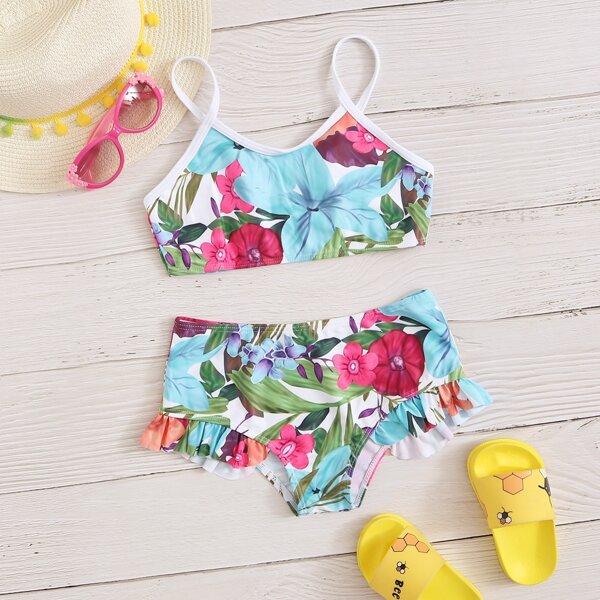 

Girls Floral Ruffle Bikini Swimsuit, Multicolor