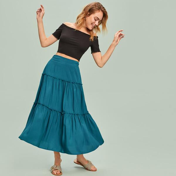 

Wide Waist Layered Skirt, Green