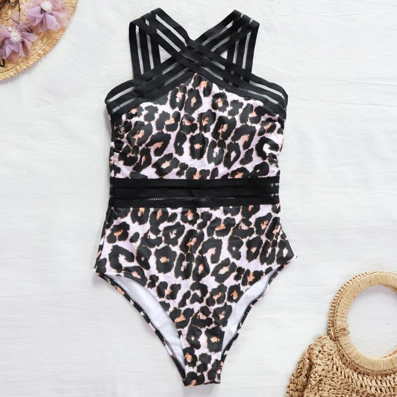 

Leopard Criss Cross One Piece Swimsuit, Multicolor