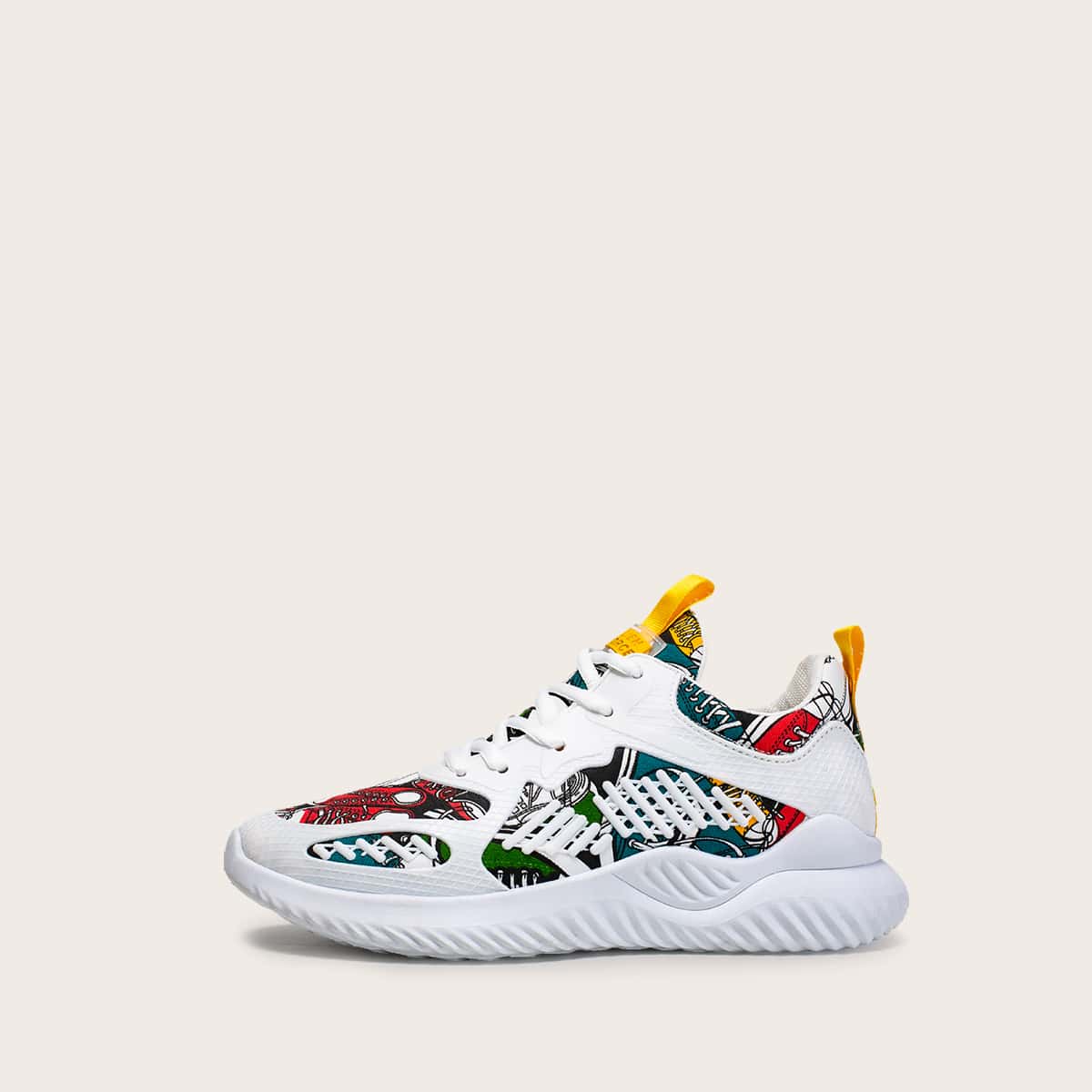 

Guys Lace-up Front Cartoon Graphic Sneakers, White