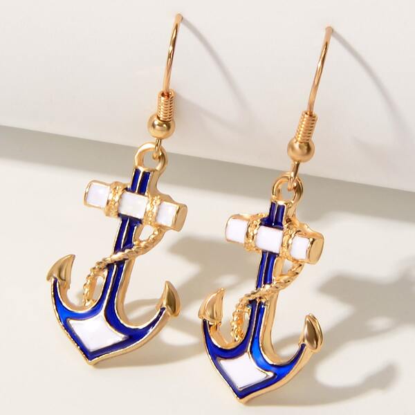 

1pair Metallic Anchor Decor Drop Earrings, Multicolor