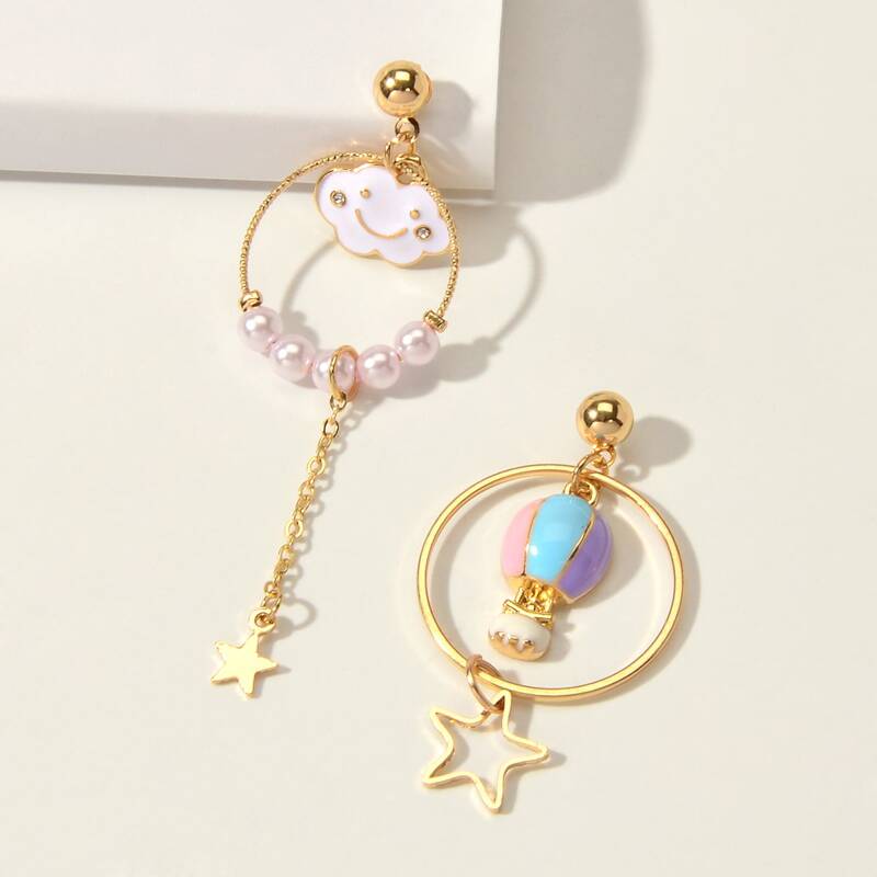 

1pair Asymmetry Faux Pearl & Star Decor Drop Earrings, Multicolor