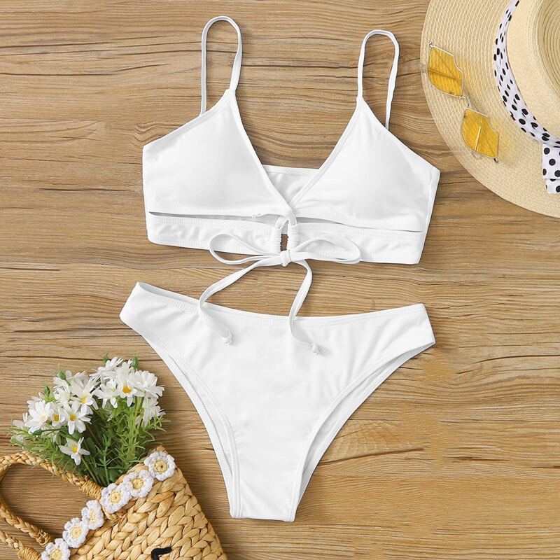 

Tie Front Tanga Bikini Swimsuit, White