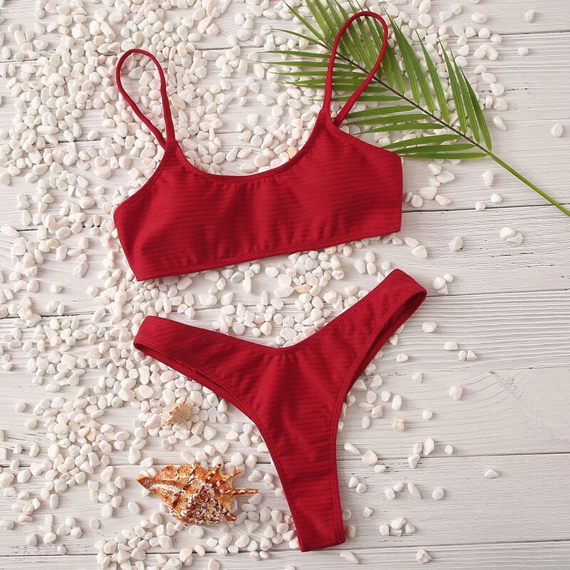 

Cami High Leg Bikini Swimsuit, Red
