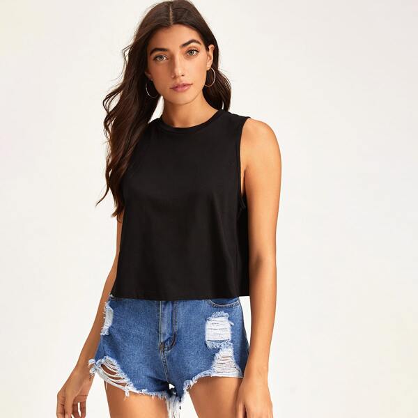 

Solid Crop Tank Top, Black