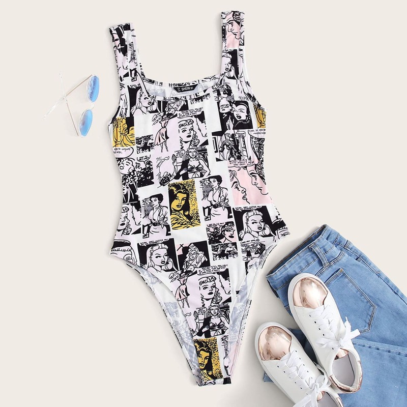 

Pop Art Print Tank Bodysuit, Multicolor