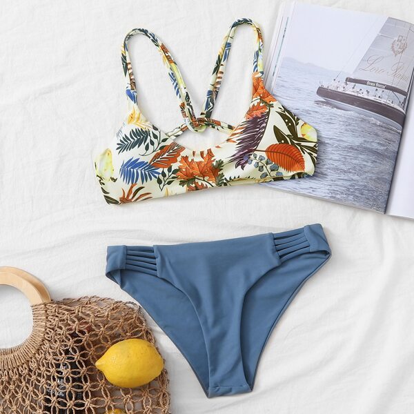 

Plant Print Cheeky Bikini Swimsuit, Multicolor