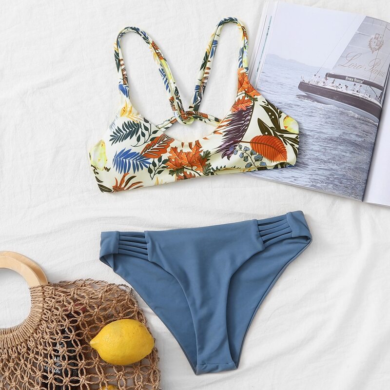 

Plant Print Cheeky Bikini Swimsuit, Multicolor