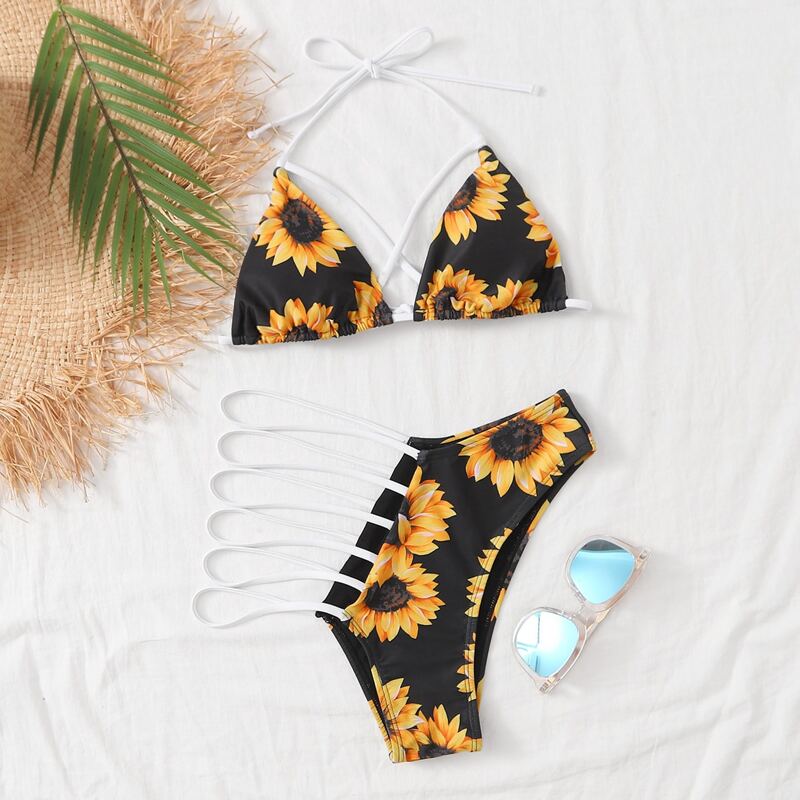 

Sunflower Ladder Cut-out Triangle Bikini Swimsuit, Multicolor