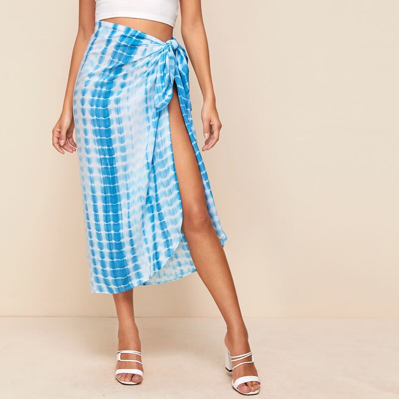 

Knot Side Tie Dye Cover Up Skirt, Blue